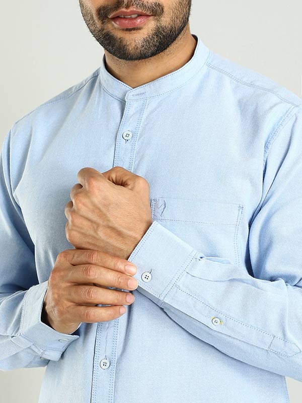 Indian Terrain Men's Regular Fit Full Sleeve Solid Blue Shirt